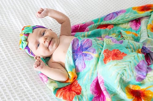 Image of Florida Kid Co. Hibiscus Baby Swaddle Blanket - 70% Viscose from Bamboo / 30% Cotton Muslin - Silky Soft, Breathable, Lightweight, Large - 47 in. x 47 in.