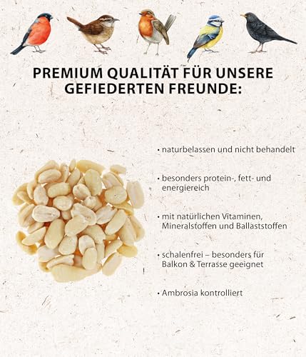 Dehner Natura Premium Wildvogelfutter, halbe / ganze Erdnüsse schalenfrei, Ganzjahresfutter proteinreich / energiereich, hochwertiges Vogelfutter für Wildvögel, 5 kg