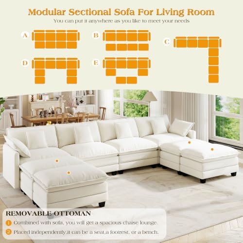 Image of Hanherry Modular Sectional Sofa,Cloud Couch for Living Room,Modern Deep Seat Sofa Chenille Fabric Comfy Couches with Throw Pillows & Movable Ottoman for Apartment