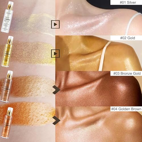 Ucanbemakeup SHAM288_03 Body Shimmer Oil 100Ml, Moisturizing Long Lasting Body Luminizer Face Brighten, Waterproof Liquid Illuminator Body Glow, Shimmer Body Glitter Oil Highlighter Summer Glowing Makeup thumb #2