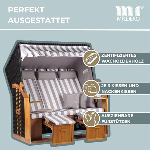 Strandkorb 3-Sitzer MR. DEKO Ostsee XXL mit Liegefunktion