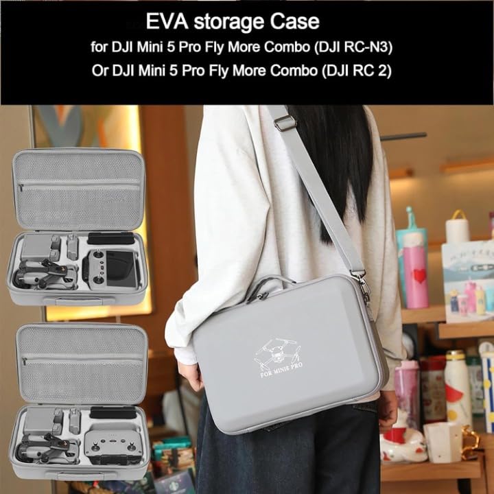Image of M.G.R.J Portable Carrying Case Cover for DJI Mini 5 Pro Fly More Combo (RC-N3) /(RC2) || Mini 5 Pro RC-N3 / RC 2 Remote Controller & Accessories (Hard|PU Leather|Grey)