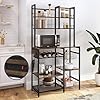 BELLEZE Kitchen Bakers Rack with Power Outlet, 7-Tier Coffee Bar Table, Microwave Stand with Storage, 10 Hooks & 2 Baskets, Kitchen Storage Rack Shelf for Spices Pots & Pans, 35.5x15x66 Inch, Brown
