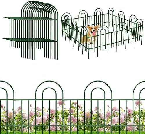 Garden Fence 14 Pack Decorative Fence Panels Garden Fencing 24in(H) x 12ft(L) Garden Border Fence Garden Fence for Dogs Garden Fence Animal Barrier Fencing for Yard Green