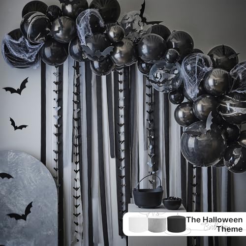Image of PartyWoo Crepe Paper Streamers - 8 Rolls, 656ft Matte Black, Perfect for Birthday & Wedding Decorations (1.8 Inch x 82 Ft /Roll)
