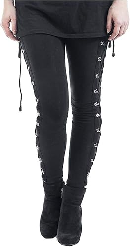 Pantalones de mujer de talla grande, estilo gótico, entrecruzado, con cordones, correa de hebilla, leggings ajustados steampunk para mujer