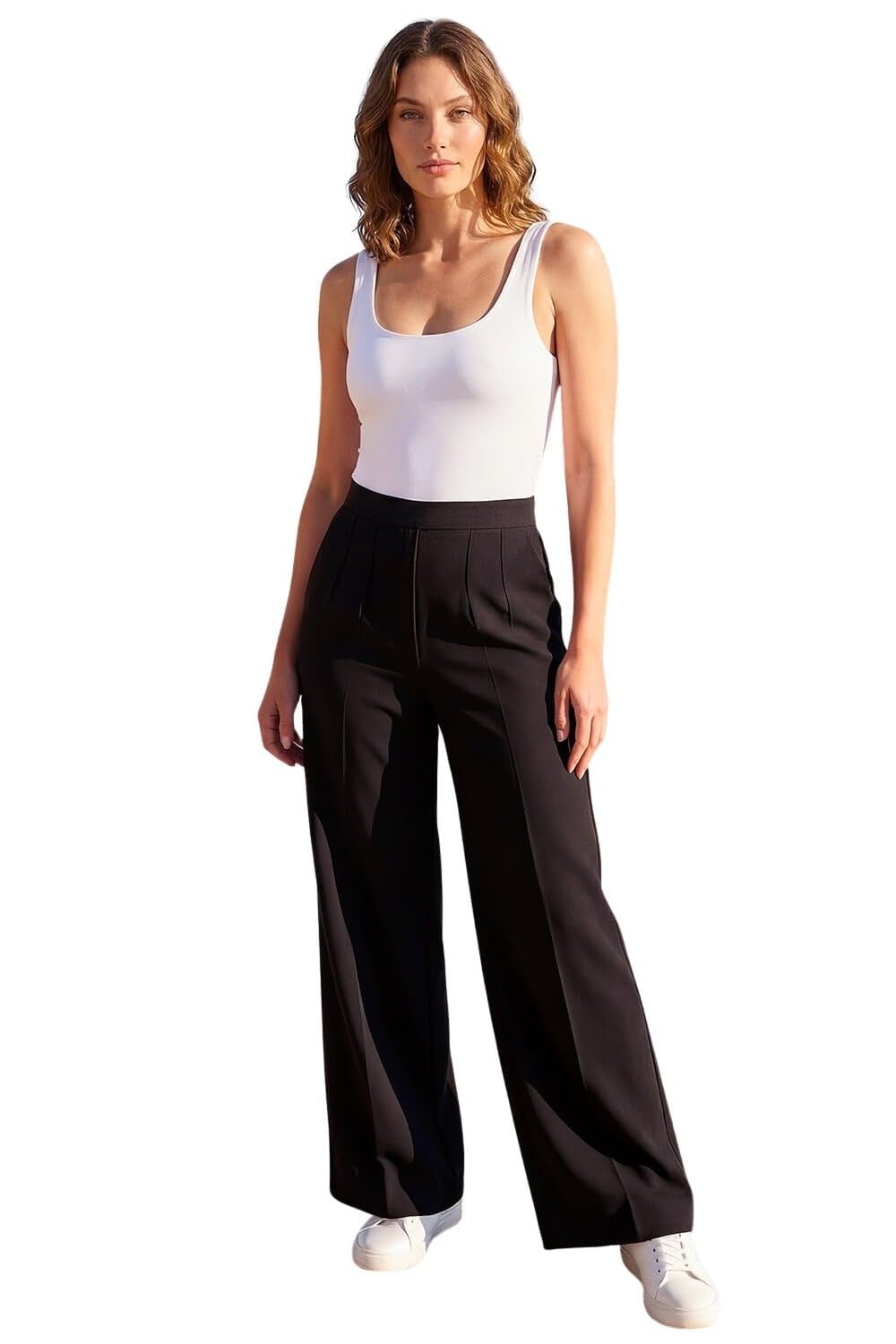 Roman Women's Black Petite Wide Leg Ponte Stretch Trouser In | Size: 14