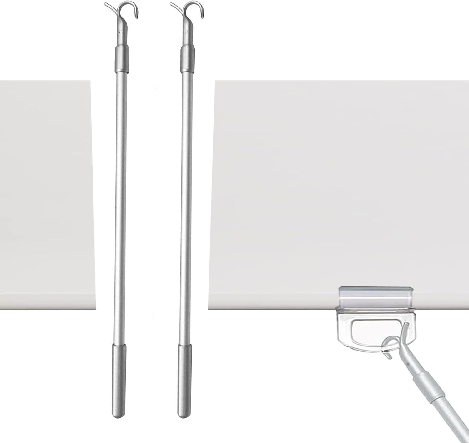 2Pcs 18‘’-32‘’ Telescopic Draw Rod for Cordless Roller Shades Draw Wand to Pull and Push The Shades Down and Up Roller Shade Replacement Part with Hook Adjustable(18''-32'')