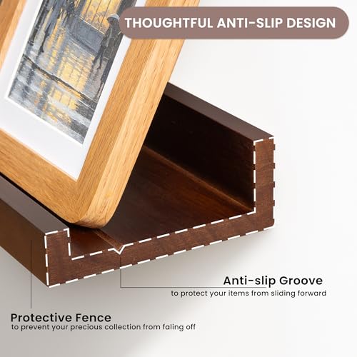 Acovy Floating Shelves for Wall, 36 inch Solid Wood Picture Ledge Shelf, Picture Shelf for Wall with Ledge, Floating Book Shelves for Living Room Bedroom Kitchen Nursery Decor, Walnut, Set of 2 - Thumbnail 5