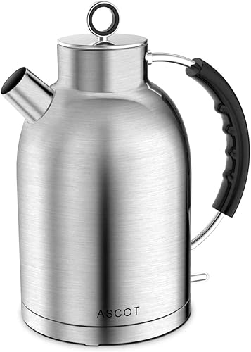 ASCOT Hervidor eléctrico, hervidor de té eléctrico de acero inoxidable, regalos para hombresmujeresfamilia, calentador de té retro de 1.6L 1500W y