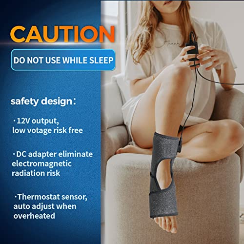 Ankle Heating Pad for Achilles Tendonitis and Plantar Fasciitis Relief, Heated Ankle Brace Foot Heating Pad Wrap with Massage Ball for Sprained Ankle, Arthritis Foot Heel Pain Relief Women Men (Gray)