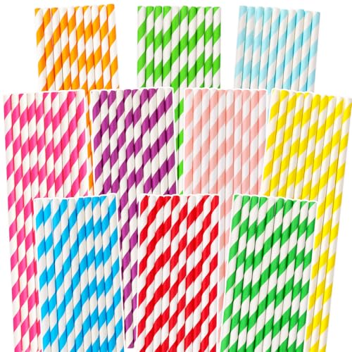 100 Packs Biodegradable Paper Straws Assorted Rainbow Colors Disposable Drinking Straws for Birthday Carnival Summer Pool Party Wedding Baby Shower Halloween Christmas Decoration Supplies