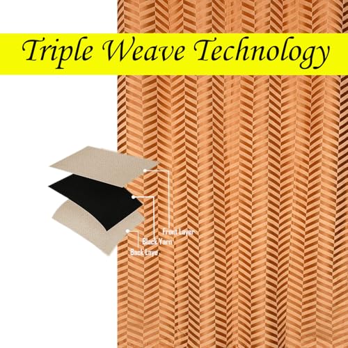 Image of IVAZA Premium Velvet Chevron Pattern 80% Blackout Curtains - Heavy Blackout Opaques,Modern Parde for Living Room Bedroom|Home Office Long Door- 10 Feet (Pack of 2) Chevron Golden Brown