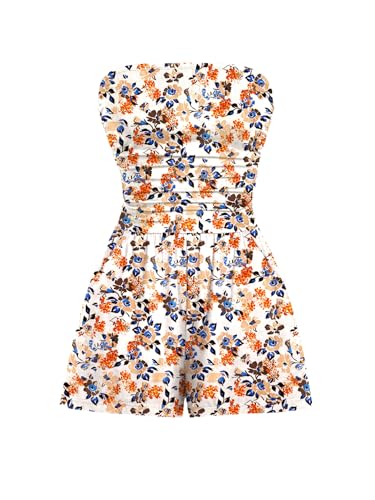 Image of AUXDIO Women Summer Casual Strapless Romper Sleeveless Off Shoulder Short Jumpsuits 2026 Beach Vacation Clothes