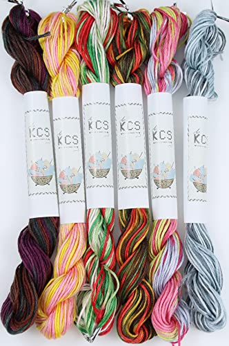 Image of KCS Big skeins of 25 Meters Size 25 Color Variegated Cross Stitch Stranded Threads,6 skeins,24