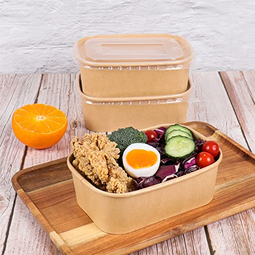 Jayeey 25Oz Disposable Kraft Paper Bowls With Lids, Rectangle Food Containers Soup Bowls Party Supplies Treat Bowls 50 Pack #TOP1