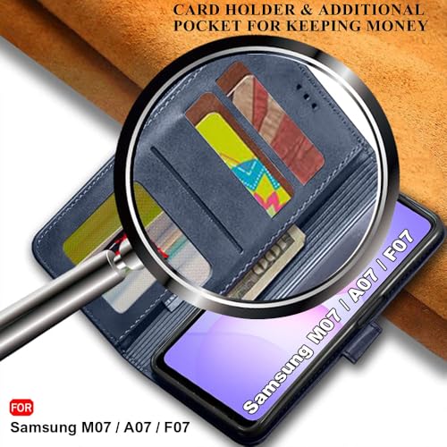 Image of TheGiftKart Flip Back Cover Case for Samsung Galaxy M07 / F07 | Dual-Color Leather Finish | Inbuilt Stand & Pockets | Wallet Style Flip Cover Case for Samsung M07 / F07 (Faux Leather, Blue & Sky)