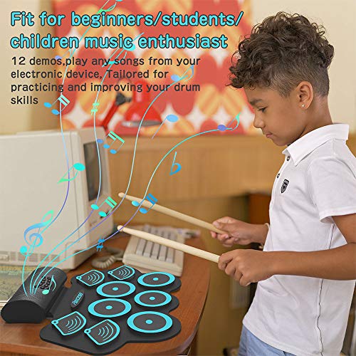 image for PAXCESS 9 Pads Electronic Drum Set Rechargeable Drum Set with Headphon