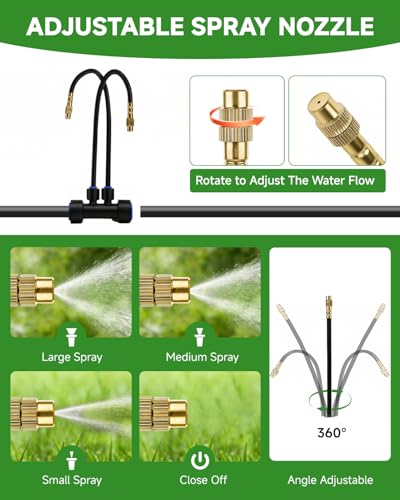 Image of 66FT Drip Irrigation System with Timer, Automatic Watering System Kit with Solid Brass Metal Connectors, 360 Dual‑Outlet Adjustable Nozzles for Garden, Yard, Lawn, Greenhouse & Potted Plants