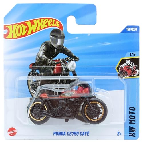Hot Wheels Vehículo a Escala 1:64 para Jugar o Exhibir. Colección de Automoviles. Regalo para niños. Modelo del 2025,Elige 1 Coche (HYY85, 150/250 Honda CB750 Café)