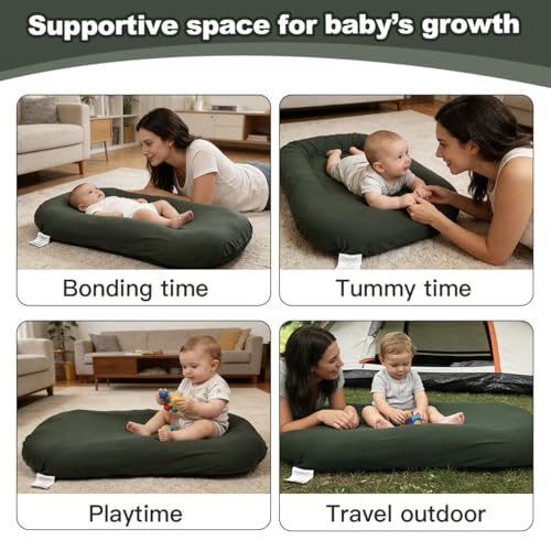 Image of Infant Support Cushion -Baby Support Cushion for Newborn, Oversized for 0-24 Months (36.5*20 inchs), Tummy Time Mat for Home and Travel, Soft Cotton, Supervised Use, Baby Essentials Gift -includ cover