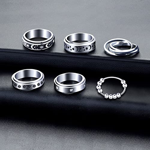 image for MUCAL Fidget Rings for Anxiety 8pcs Stainless Steel Spinner Ring Anti 