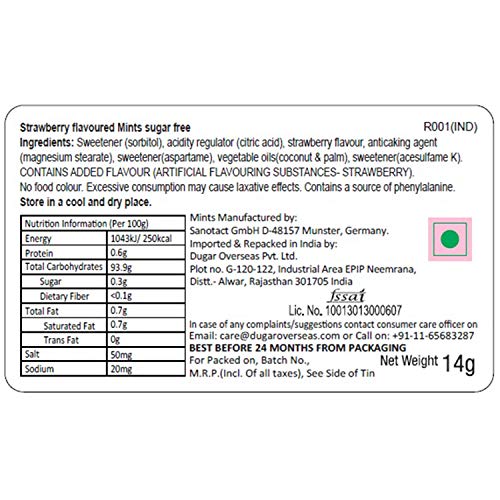 Image of Impact Products Sugar Free Mints Strawberry 14g - Pack of 12, 168 g