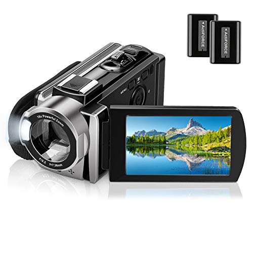 MELCAM Video Camera Camcorder for YouTube Vlogging Digital Camera Full HD 1080P 24MP Camcorder Webcam for Live Streaming 16X Digital Zoom 270° Rotatable Pause Function Recorder with 2 Batteries