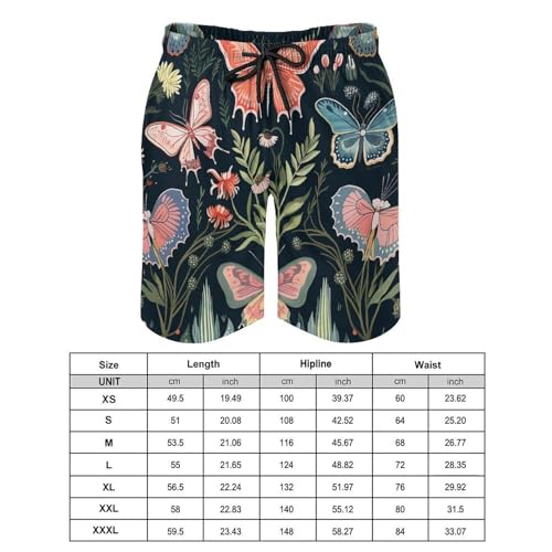 Men's Swim Trunks Quick Dry Board Shorts with Pockets Beach Shorts Butterfly Botanical Print Bathing Suits for Men2