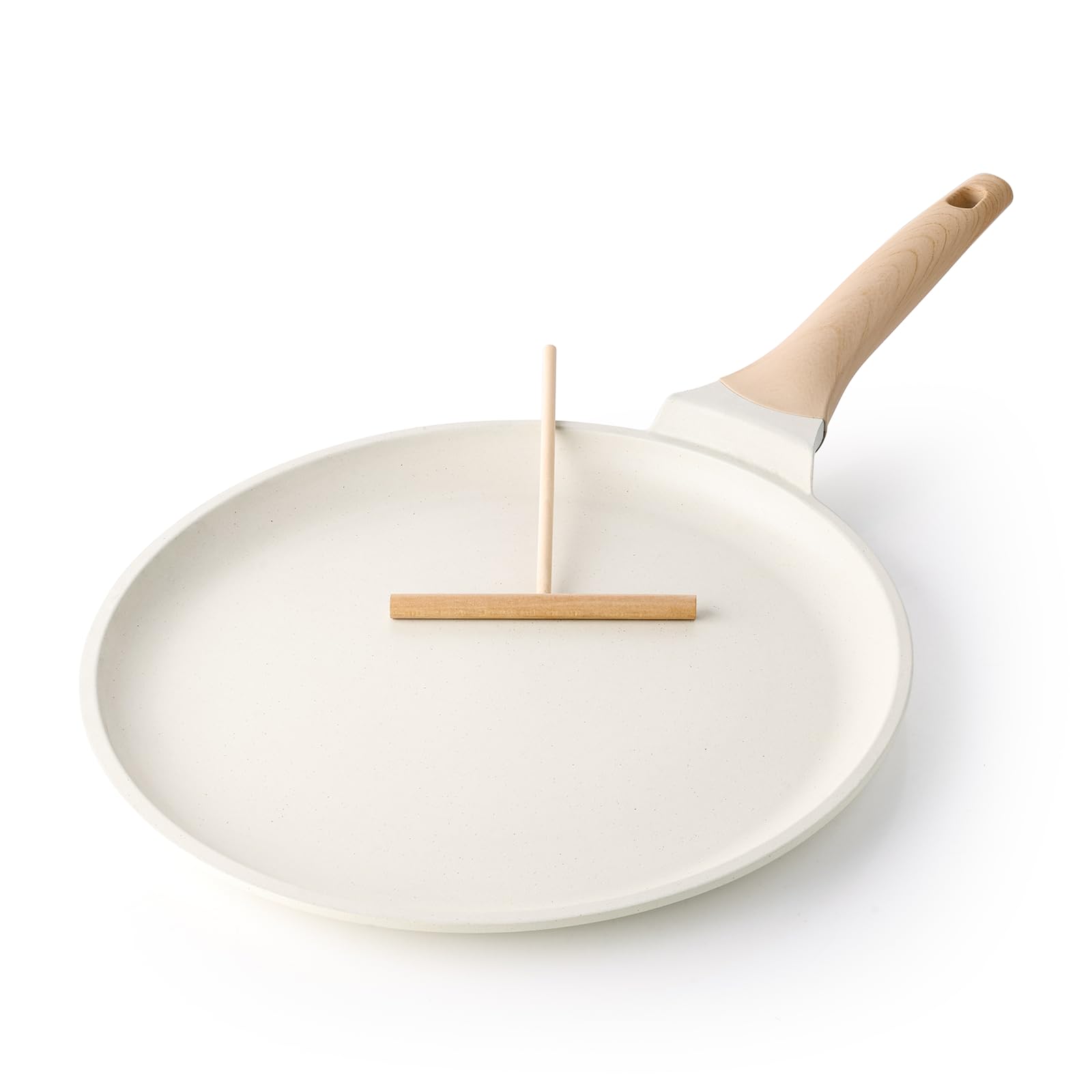 Kordisen Patelnia do crêpe, nieprzywierająca, 30 cm, patelnia Dosa z rozsypkiem, zdrowa powłoka, patelnia do naleśników, płaska patelnia do kuchenki, kompatybilna z indukcją, bez PFOA (Biały)