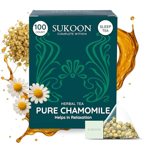 Image of Sukoon, Chamomile Lavender Tea Organic - 100 Tea Bags - Caffeine Free Organic Chamomile Tea Bags