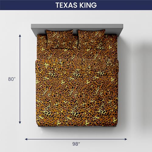 Image of SGI 120 inchx80 inch 4 Pc Family King Sheet Set 600 TC 12 inch Deep, Leopard Print