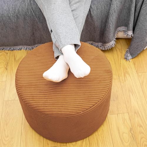 Poofieotto Pouf Ottoman Stuffed Modern Foam Pouf Ottoman Filler Velvet Floor Pouf Round Foot Stool 20 * 12 Inches Ottoman Foot Rest for Living Room, Home Decor (Coffee)