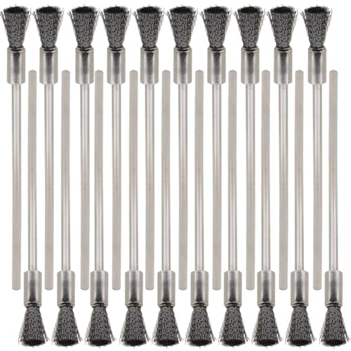 20PCS Wire Brushes with Extended Handle - Metal Rust Removal, Polishing, Cleaning - 6mm Diameter, 3mm Shaft, 100mm Length - Removes Burrs, Dust, and Oxide Layer - Handles Rough Surfaces