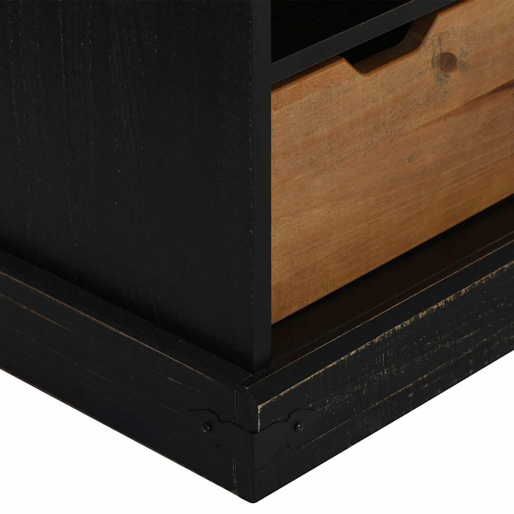 Mobile Porta TV HALDEN Nero con Anta Scorrevole in Legno Massello di Pino e Metallo 110x40x60 cm con Due Cassetti e Ripiani per Soggiorno, Camera, Consolle, Supporto TV, Scaffale, Credenza