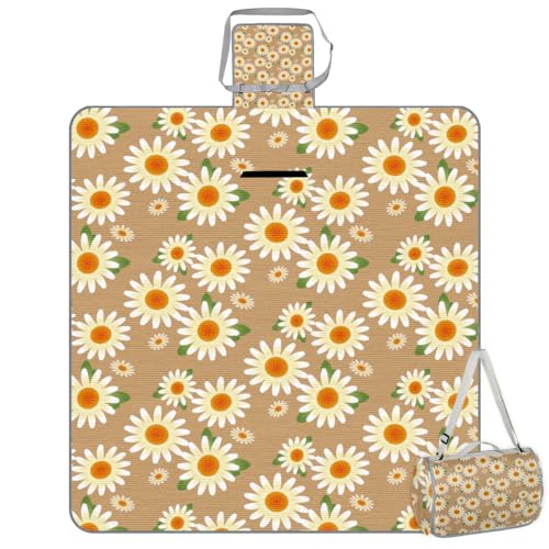 Shimoshe Picnic Blankets 57”x 59”, Cartoon Daisies Waterproof Sandproof Picnic Mat Lightweight Foldable Beach Blanket for Camping Park Grass Beach Outdoor Blanket