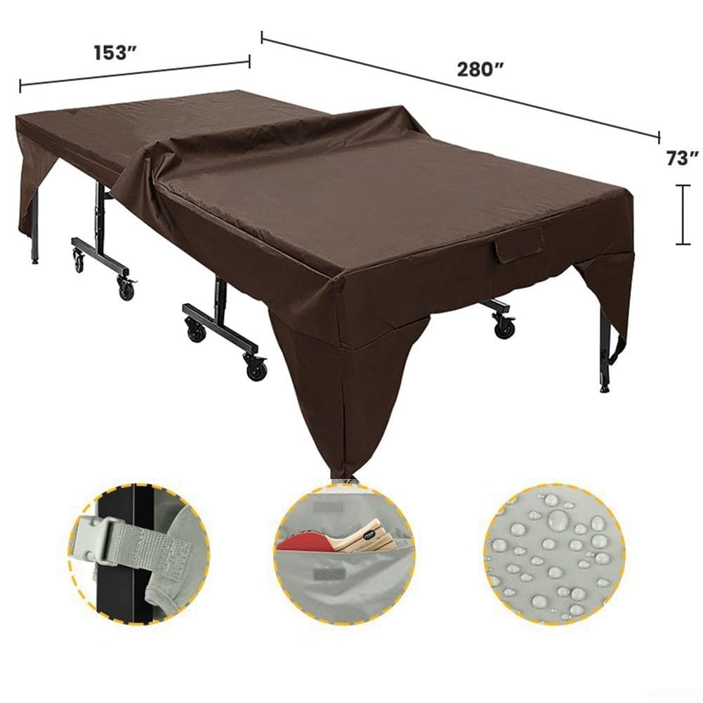 Housse de table de ping-pong imperméable en tissu Oxford 190T/210D pour l'intérieur et l'extérieur, 280 x 153 x 73 cm, marron (210D)