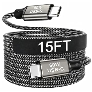 15FT USB C Cable 60W, Extra Long USB C to USB C Cable, Type C Charger Fast Charging Cord, Compatible with iPhone 17 16 15 Pro Max Plus, Samsung Galaxy, Pixel, iPad Pro/Air, MacBook Pro/Air
