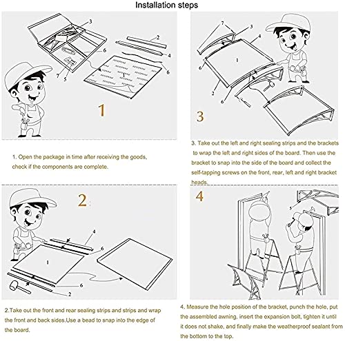 Roofing Canopies Transparent Polycarbonate Rain Shelter Cover Door Window Awning Canopy Garden Patio Porch Shelter(Color:clear;Size:120X300Cm) #TOP6