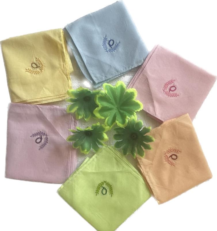 Image of ANTONIA Personalized Cotton Women's Handkerchiefs with Embroidered Initials, Assorted Colours (33 cm x 33 cm)