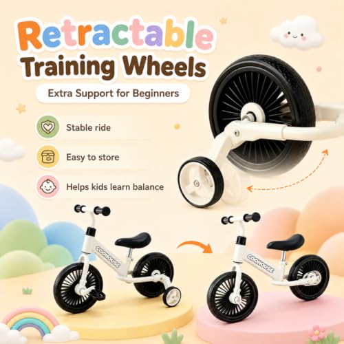 Image of MUMMAMIA 3 in 1 Kids Tricycle, Converts to Balance Bike, 10 Inch Toddler Tricycle, & Bicycle;18 Months to 4 Years - White