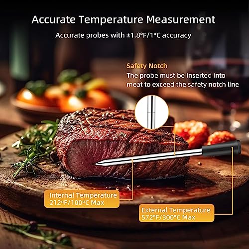 Grillthermometer Kabellos Smarte Fleischthermometer Funk Bratenthermometer für BBQ, Grill, Ofen, Backen, Drehspieß, Fernbedienung über Bluetooth 5.2 mit der Smart App,... – Bild 3