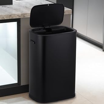 STARNINE 55L Motion Sensor Kitchen Bin Stainless Steel Automatic Sensor Bin Infrared Technology Touch Free Sensor & Finger Touch Operation Kitchen Waste Bin Black