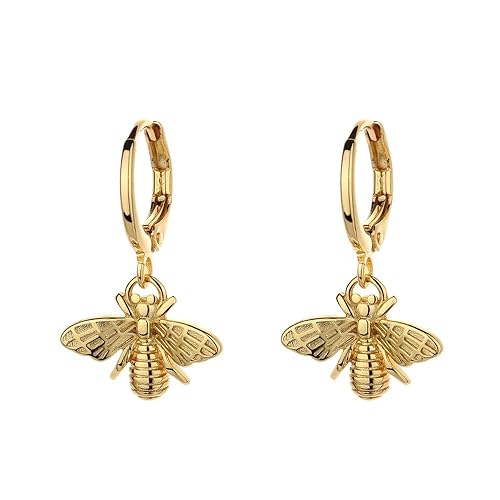 14k Gold Bee Huggie Earrings - 14k Gold Earrings for