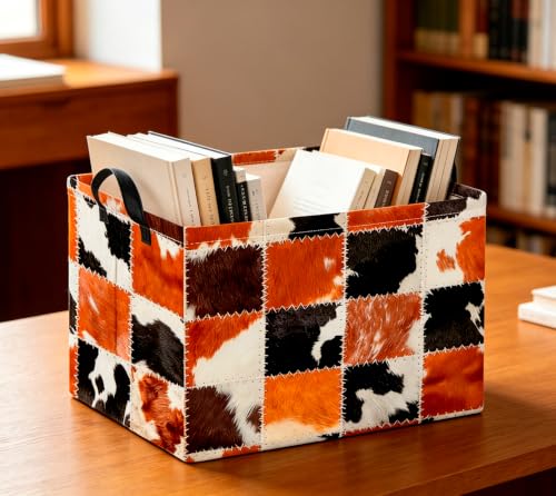 Image of CLOCOR Rectangular Storage Basket Empty,Gift Basket,Waterproof Storage Bin(Cowprint)