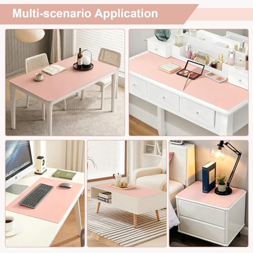 Image of OstepDecor Pink Table Cover Protector 16 x 28 Inch, 1.5mm Thick Plastic Table Cover, Dining Table Protector Pad, Waterproof & Easy Cleaning PVC Desk Mat for Dresser, Coffee & Kitchen Wooden Tabletop