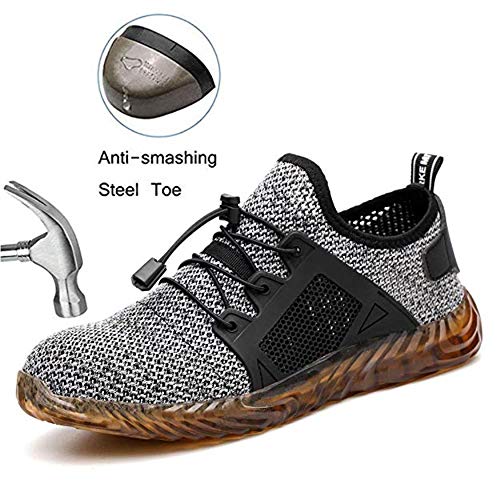 SYLPHID Steel Toe Shoes Work Safety Shoes for Men and Women Lightweight Breathable Industrial & Construction Sneakers Puncture Proof Footwear Grey - Thumbnail 2