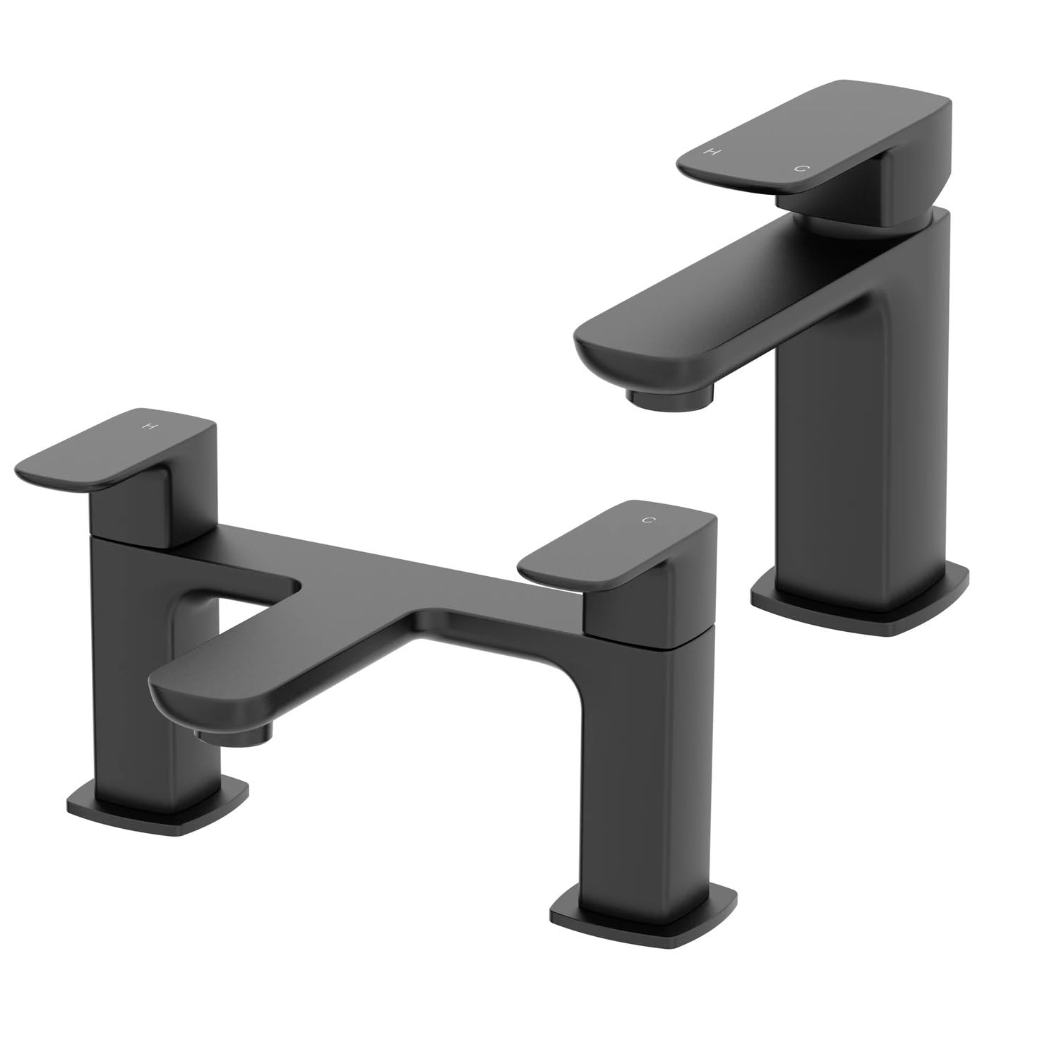 Architeckt® Matera Bathroom Bath Filler Mixer Tap and Basin Tap Set Deck Mounted Square Single Lever Handle Modern, Black