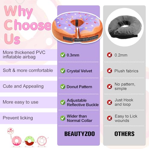 Image of BEAUTYZOO Dog Cone Alternative After Surgery for Large Medium Small Dogs, Soft Inflatable Cone Collar for Dogs Cats, Pet Neck Donut E Collar Dog Recovery Collars to Stop Licking, Purple Donut, S