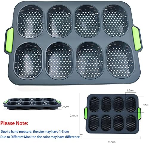 Reland Sun Silicone Baguette pan Mini Baguette Baking Tray, Bread Crisping Tray Hot Dog Molds, Non-stick Perforated French Bread Loaf Baking Mould, Toast Cooking Bakers Roll Pan Sandwich Mold